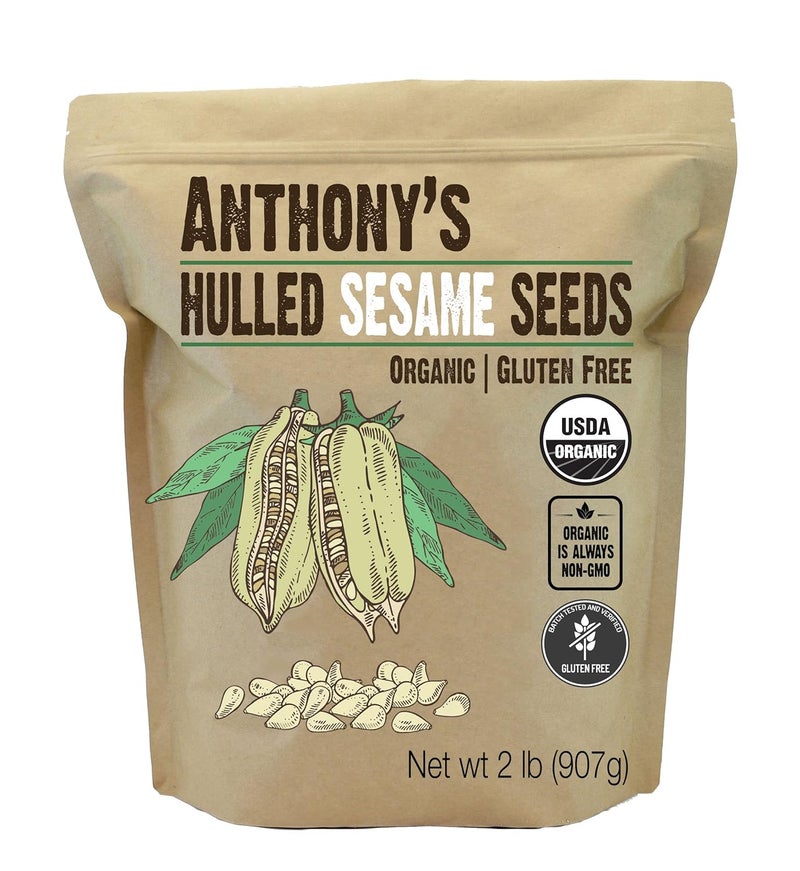Anthony's Organic Hulled Sesame Seeds, 2 lb, White, Raw, Gluten Free, Non GMO, Keto Friendly - Image 1